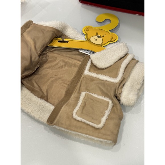 Build A Bear Faux Suede Sherpa Aviator Jacket Collar & Pockets On Hanger w/ Bag - Picture 4 of 7